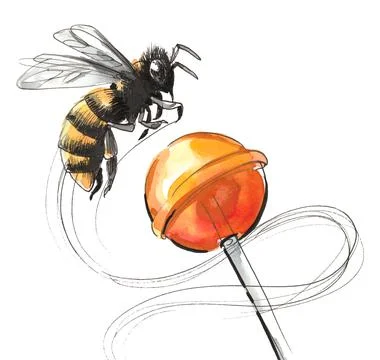 Flying bee and candy Stock Illustration