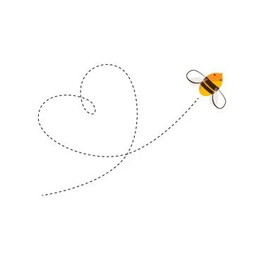 Flying bee and the heart shape flight trajectory. Vector cartoon illustration Stock Illustration