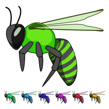 Flying bee cartoon character on white background Ilustração Stock