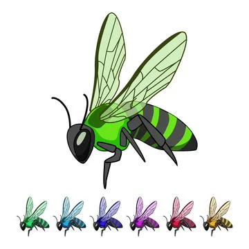 Flying bee creating honey and pollinating flowers Stock Illustration