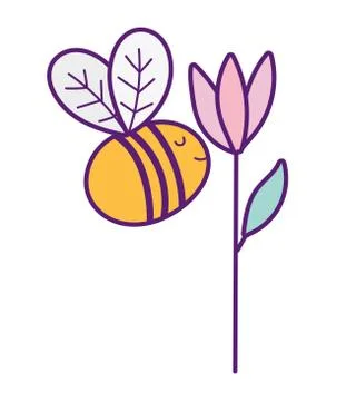 Flying bee flower leaf foliage decoration nature Illustrazione stock