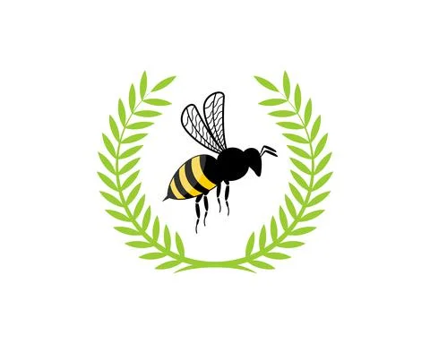 Flying bee in the nature leaf logo Stock Illustration