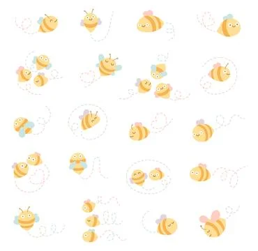 Flying bee set in scandinavian style Stock Illustration