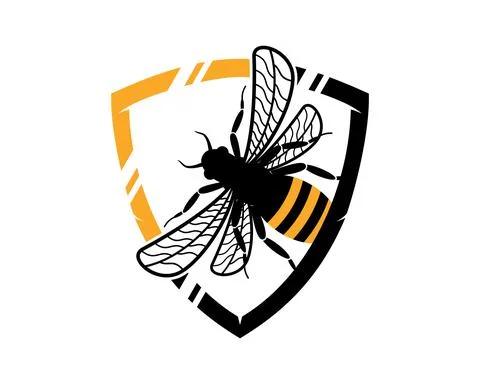 Flying bee in the shield Stock Illustration