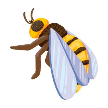 Flying bee, view from the back. Insect, honey earner. Vector illustration Stock Illustration