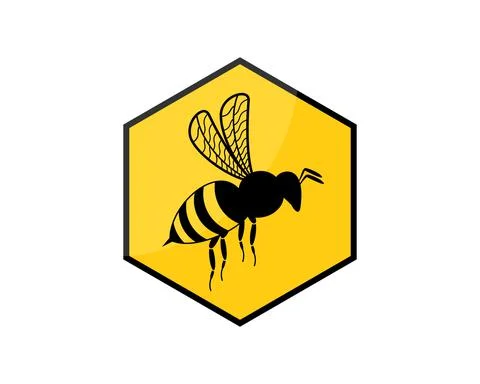 Flying bee in the yellow hexagon background Stock Illustration
