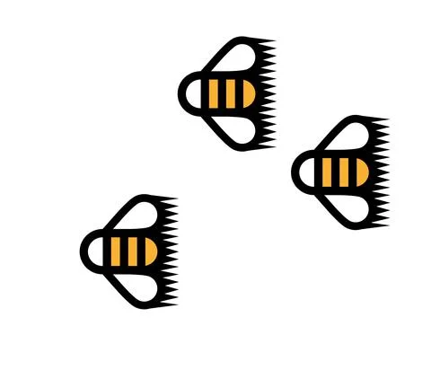 Flying bees linear drawing. Honey comb, rush Stock Illustration