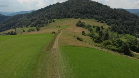 Flying in Beskid Sadecki in pass between Piwniczna and Lomnica Stock Footage 139734946