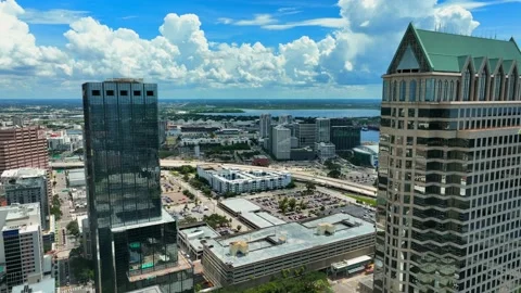 Flying in-between 2 buildings in Downtown Tampa Stock Footage 239170213