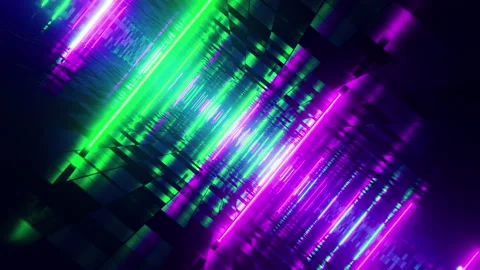 Flying between green and red fluorescent lights. Infinitely looped animation. Stock Footage 199220597