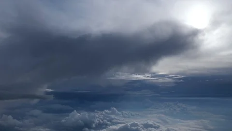 Flying between layers of clouds in beautiful cloudscape in sky on plane. Stock Footage 112146098