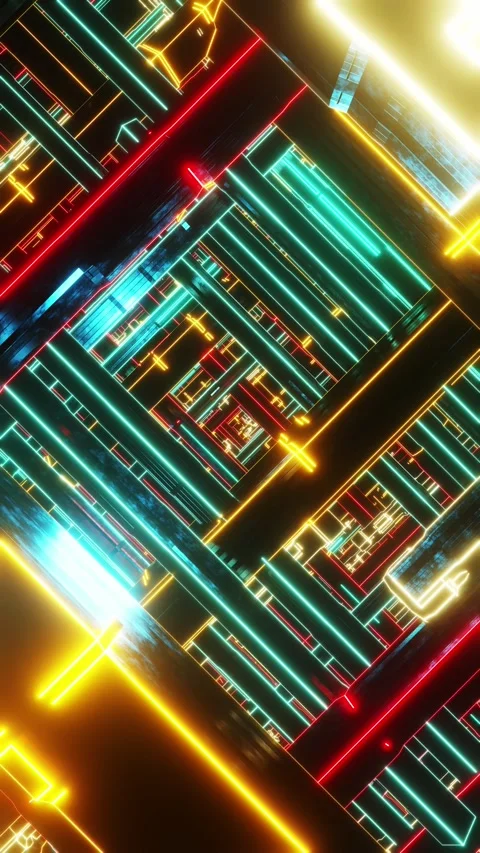 Flying between moving abstract forms. Vertical looped video Stock Footage 226370869