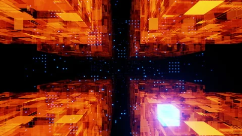 Flying between the orange cubes. Looping animation. 動画素材 196966317