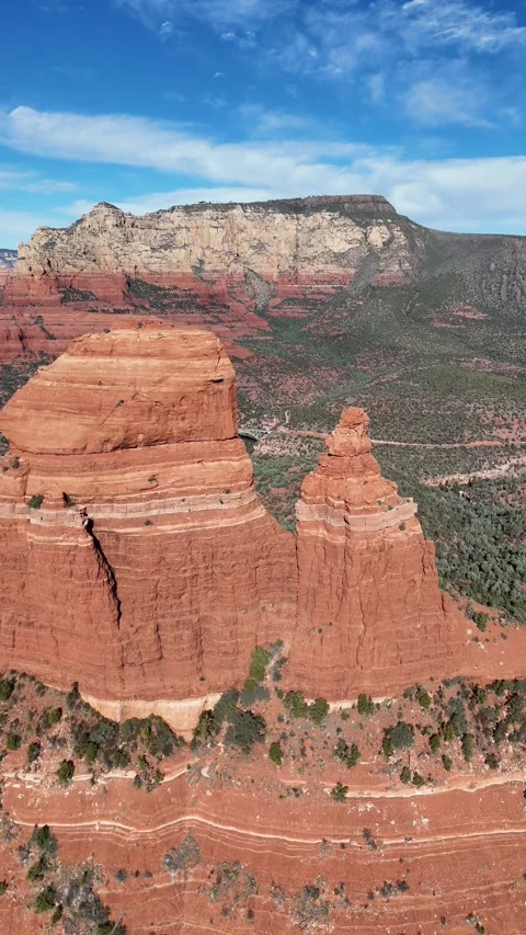 Flying Between Red Rock Pillars Sedona, Vertical Stock Footage 327165348