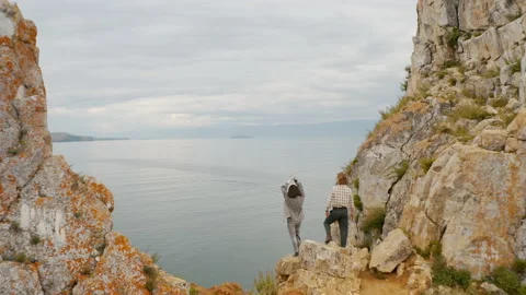 Flying between the rocks Summer Baikal lake Olkhon island Stock Footage 159737004
