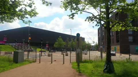 Flying between trees and showing life behind fence Stock-Footage 155846797