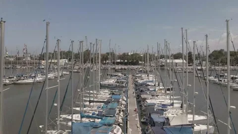 Flying Between Yachts In Marina Forward To The Port, 4k D-Cinelike Stock Footage 192086338