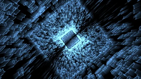Flying Binary numbers Form Rotating futuristic matrix square abstract Stock Footage 325365280
