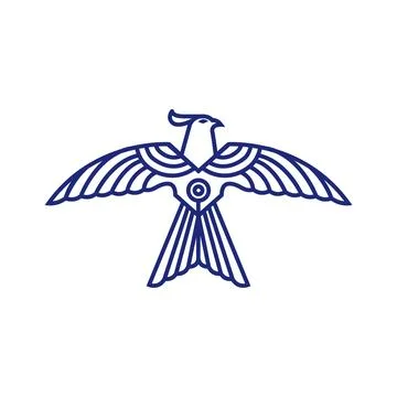 Flying bird freedom horned eagle technology modern geometric line art logo .. イラスト素材