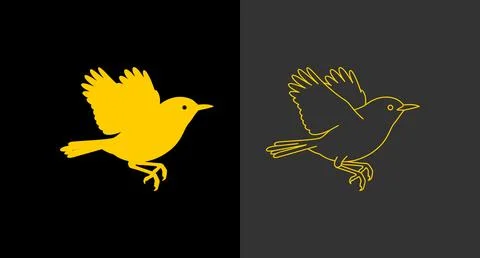 Flying bird graphic icon in solid and outline illustration styles with styliz Stock Illustration