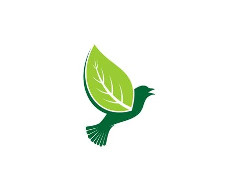Flying bird with green leaf as wings Stock Illustration