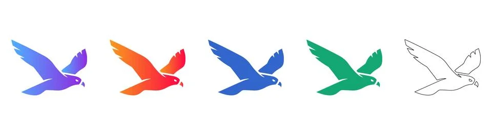 Flying Bird Icons in Elegant Gradient and Outline Styles Stock Illustration
