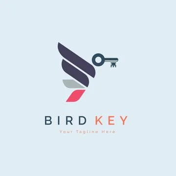 Flying Bird Key Lock modern logo template design Stock Illustration