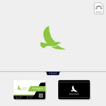 Flying bird logo template vector illustration, free business card design Illustrazione stock