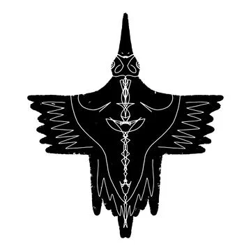 Flying bird, spread wings. Graphics, stylization, linocut. Vector element. Stock Illustration