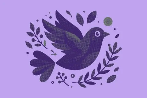 Flying Bird Surrounded by Floral Elements Illustration Stock Illustration