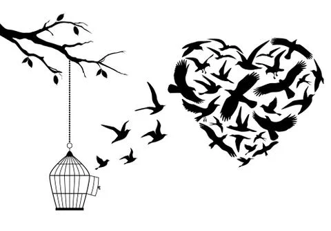 Flying birds heart, vector Stock Illustration