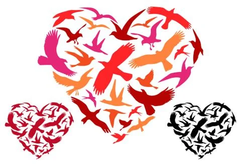 Flying birds heart, vector Stock Illustration