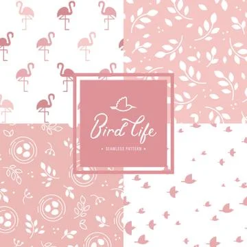 Flying birds seamless pattern background. Birds and flowers seamless pattern. Stock Illustration