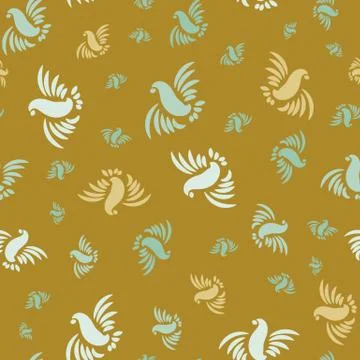 Flying birds seamless vector pattern on yellow Stock Illustration