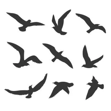 Flying birds silhouette vector set Stock Illustration