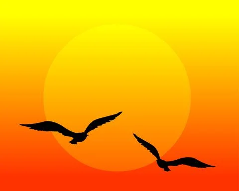 Flying birds in sunset Stock Illustration