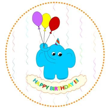 Flying birthday elephant Stock Illustration
