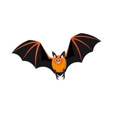 Flying black bat vector illustration spreading wings spooky halloween animal Stock Illustration
