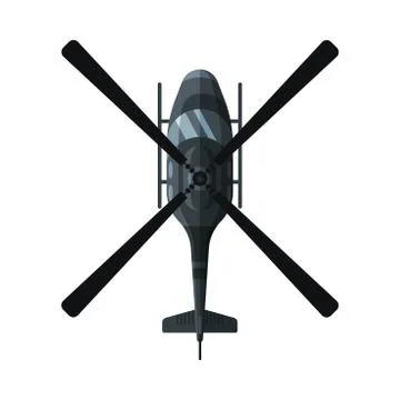 Flying Black Combat Helicopter, View from Above, Military Air Transport Vector Illustrazione stock