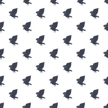 Flying black crow bird seamless pattern background Stock Illustration