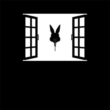 Flying Bloody Rabbit Head on the Window Silhouette Stock Illustration