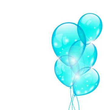 Flying blue balloons isolated on white background Stock Illustration
