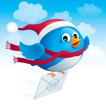 Flying blue bird with envelope Stock-Illustration