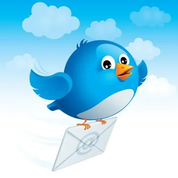 Flying blue bird with envelope Illustrazione stock