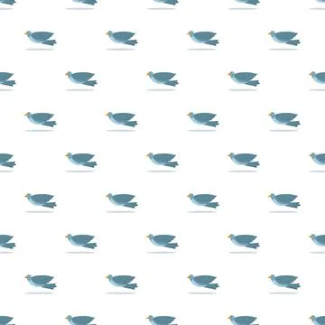 Flying blue birds seamless pattern on white background Stock Illustration