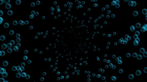 Flying blue bubbles on a black background Stock Footage 286046689