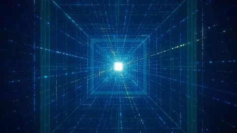 Flying into a blue digital technologic metaverse blue points tunnel 스톡 동영상 169475558