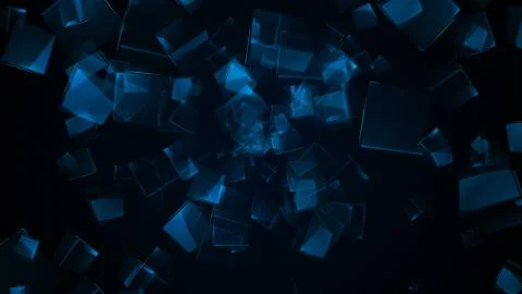 Flying blue rectangular cubes Stock Illustration