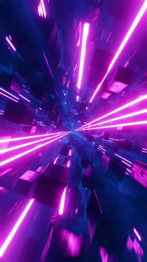 Flying in a blue tunnel of cubes with hyper acceleration. Vertical looped vid Stock Footage 226368996