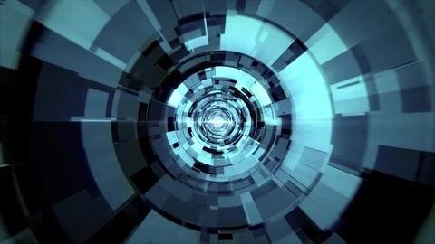 Flying in blue tunnel with smoothly morphing digital glitch elements Stock Footage 266287811